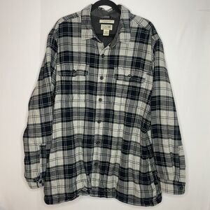 LL Bean Shirt Men XL Black Plaid Flannel Fleece Lined Shacket Traditional Pocket